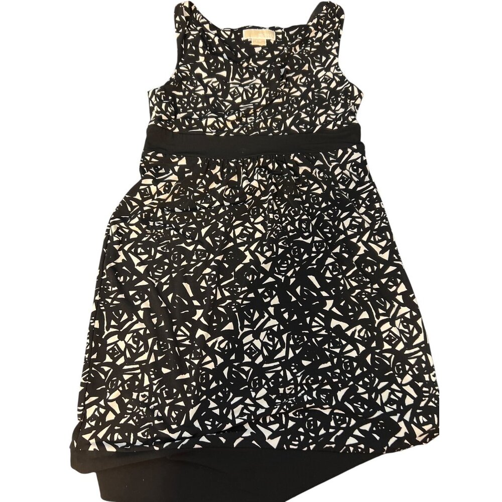 Michael Kors Black White Abstract Print Dress Sheath Sleeveless Size Small